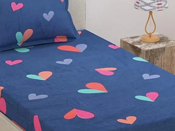 180TC_180TC_Microfiber_Supersoft_Cotton_Flat_Bedsheet_Set_of_1_Single_Flat_Bedsheet_with_1_Pillow_Cover,_60x90_Inches,_Blue_Heart